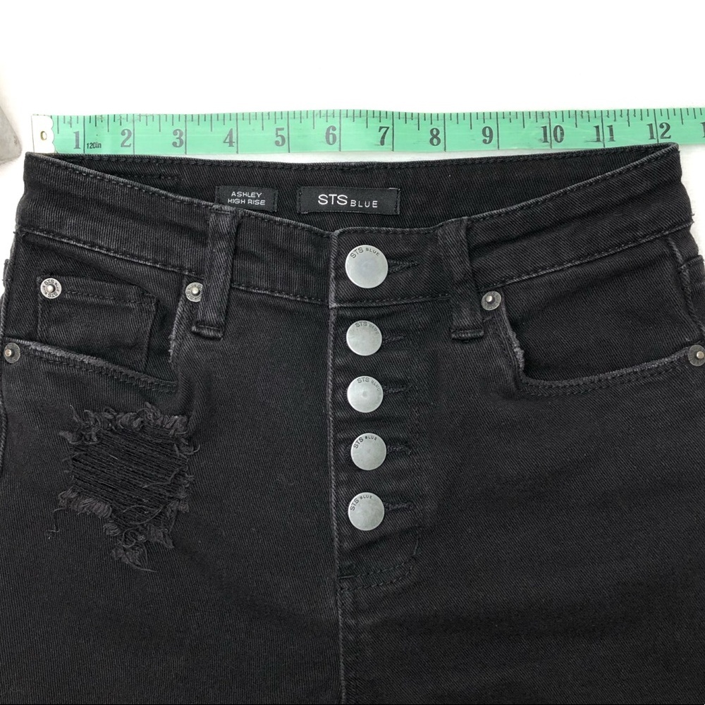 STS Blue Shorts Ashley High Rise Distressed Button Fly Raw Rayed Hem Black 0 - Picture 7 of 15